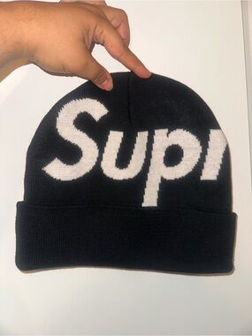Supreme Big Logo Beanie FW25 Black White Knit Hat